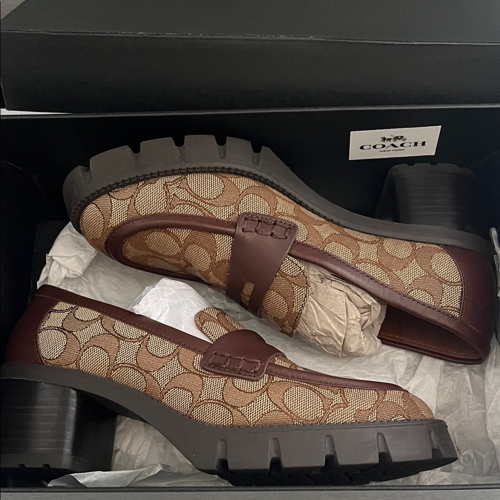 Coach Brown and Cream Patterned Loafers